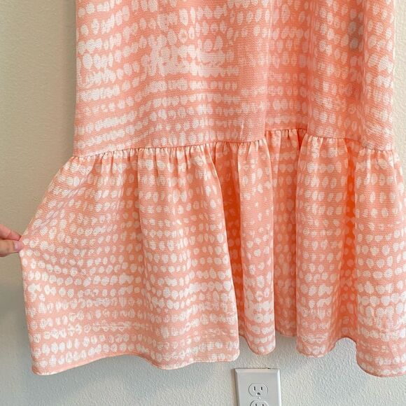 BCBG Paris Peach Pink Ruffle Dot Print Midi Dress Size Medium - Picture 10 of 15